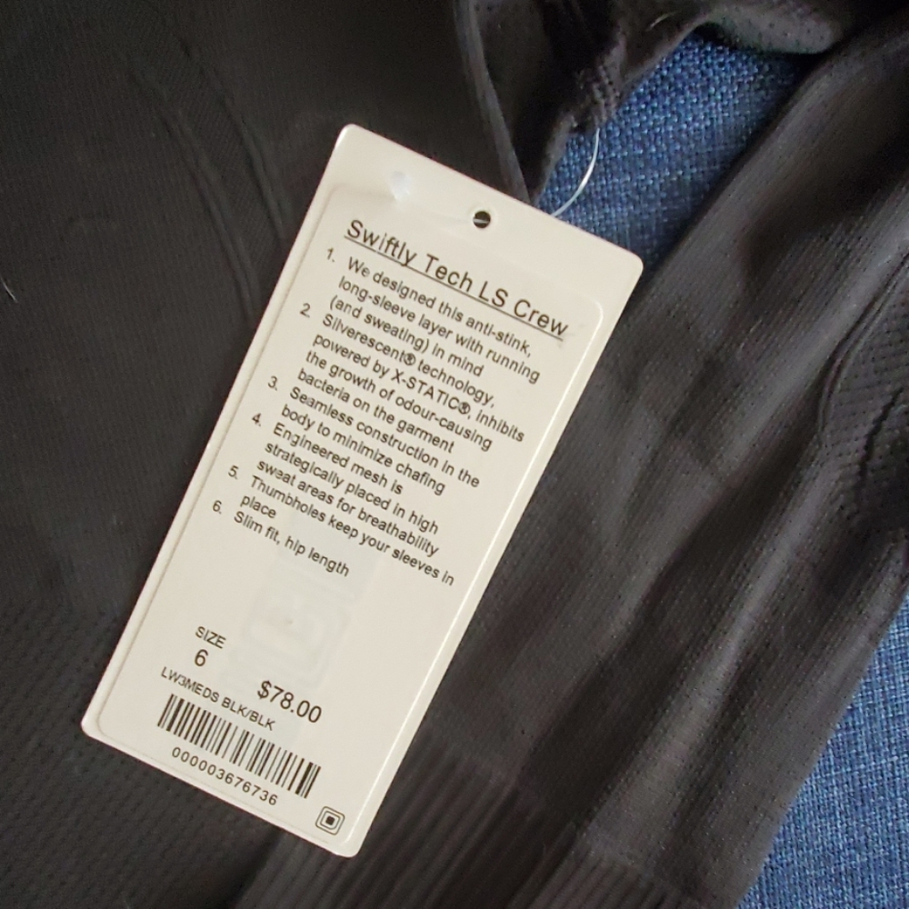 Swiftly tech LS Crew Black Size 6 NEW